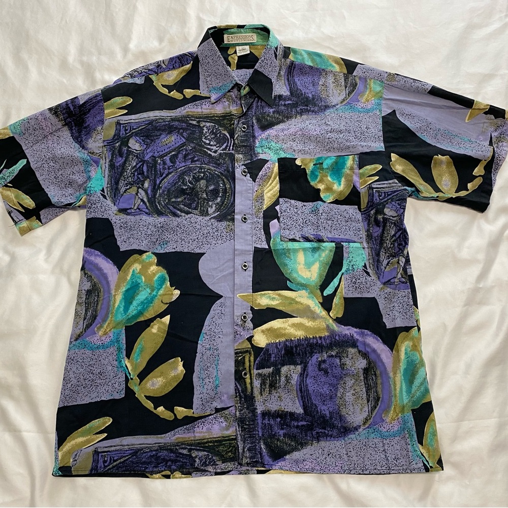 Vintage Expressions Worldwide, Abstract, Button Up Shirt